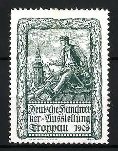 Reklamemarke Troppau, Deutsche Handwerker-Ausstellung 1909, Handwerker auf Dach