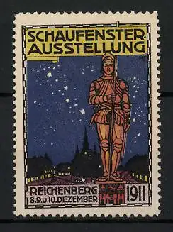 Reklamemarke Reichenberg, Schaufenster-Ausstellung 1911, Ritter mit Sternenhimmel