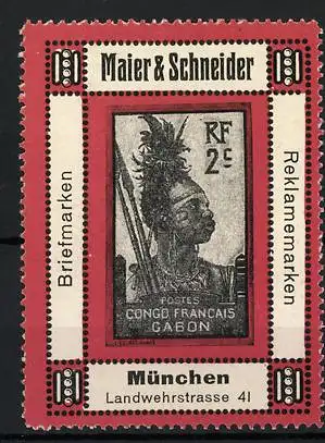 Reklamemarke München, Maier &amp Schneider, Briefmarken &amp Reklamemarken, Briefmarke Congo - Gabun Krieger