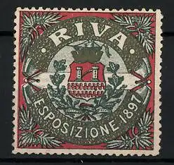 Reklamemarke Riva, Esposizione 1897, Wappen und Lorbeerblätter