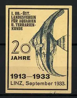 Reklamemarke Linz, 20 Jahre I. Ob.-Öst. Landesverein, Fischmotiv