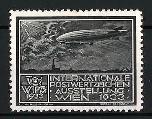 Reklamemarke Wien, Internationale Postwertzeichen-Ausstellung 1933, Zeppelin Luftschiff über Wien