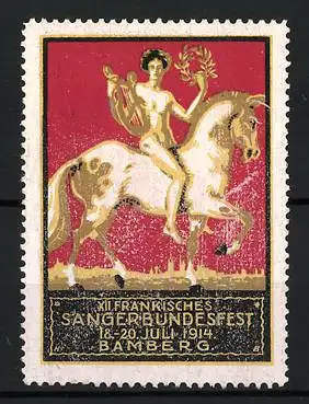 Reklamemarke Bamberg, XII. Fränkisches Sängerbundesfest 1914, Reiterin auf Pferd