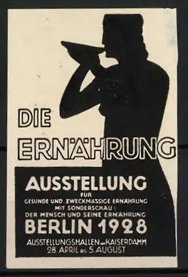 Reklamemarke Berlin, Die Ernährung, Ausstellung 1928 mit Silhouette eines Trinkenden