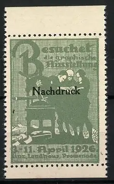 Reklamemarke Linz, graphische Ausstellung, Besuch in einer Buchdruckerei 1926, Druckerpresse