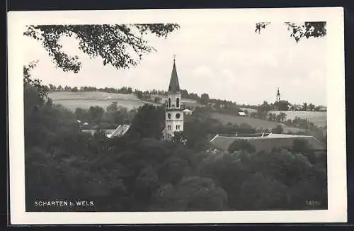 AK Scharten b. Wels, Blick auf den Kirchturm