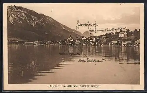 AK Unterach am Attersee, Ortspartie am Seeufer