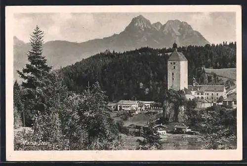 AK Maria Stein, Ortsansicht mit Bergen