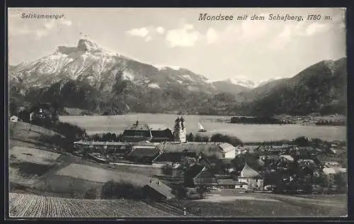 AK Mondsee, Gesamtansicht mit dem Schafberg