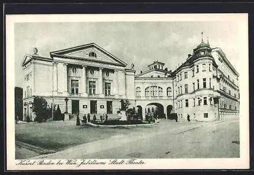 AK Baden bei Wien, Jubiläums Stadt-Theater mit Denkmal