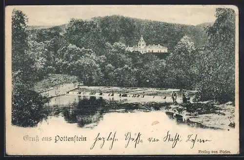 AK Pottenstein, Flusspartie am Waldrand