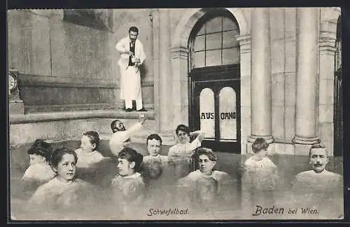 AK Baden b. Wien, Badegäste im Schwefelbad
