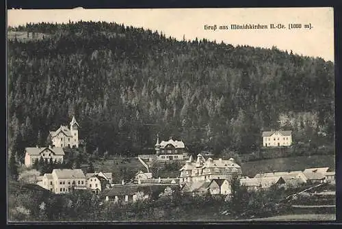 AK Mönichkirchen, Ortsansicht aus der Vogelschau