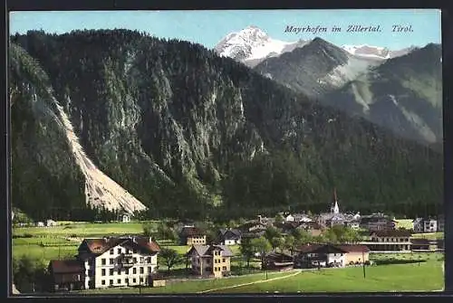 AK Mayrhofen im Zillertal, Ortsansicht mit Bergpanorama