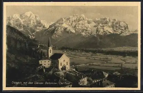 AK Dölsach /Ost-Tirol, Die Kirche gegen die Lienzer Dolomiten