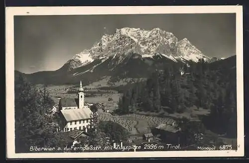 AK Biberwier a.d. Fernpassstr., Teilansicht mit Kirche und Zugspitze