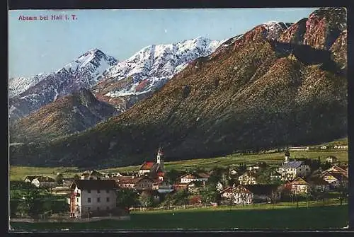 AK Absam bei Hall, Ortsansicht mit Bergpanorama