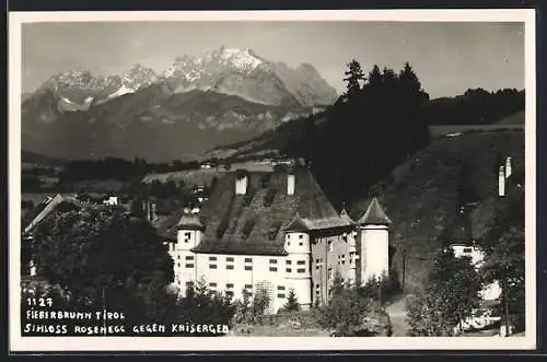 AK Fieberbrunn, Schloss Rosenegg gegen Kaisergebirge