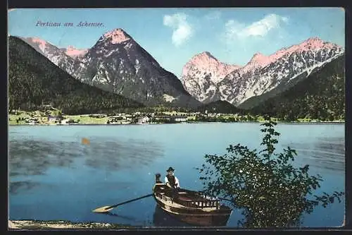 AK Pertisau am Achensee, Panoramablick übers Wasser in die Berge