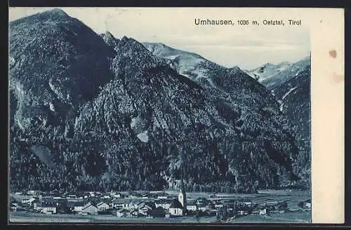 AK Umhausen /Oetztal, Totalansicht gegen den Berg