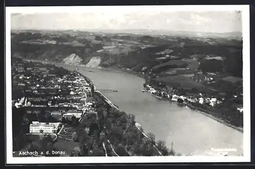 AK Aschach a.d. Donau, Fliegeraufnahme mit Donau