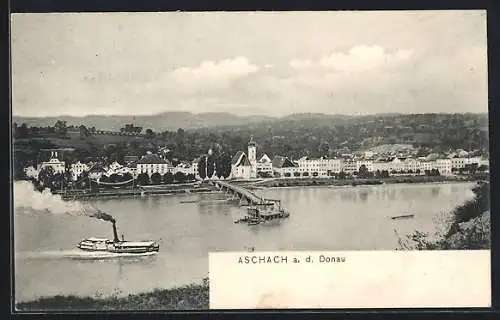 AK Aschach a. d. Donau, Ortsansicht mit Anleger