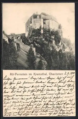 AK Alt-Pernstein im Kremstal, Blick entlang des Berghanges