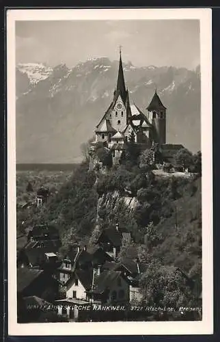 AK Rankweil, Die Wallfahrtskirche mit den Bergen