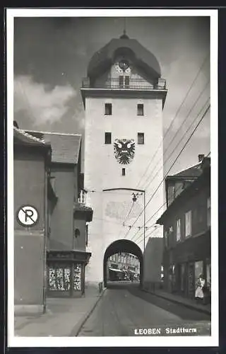 AK Leoben, Strasse am Stadtturm