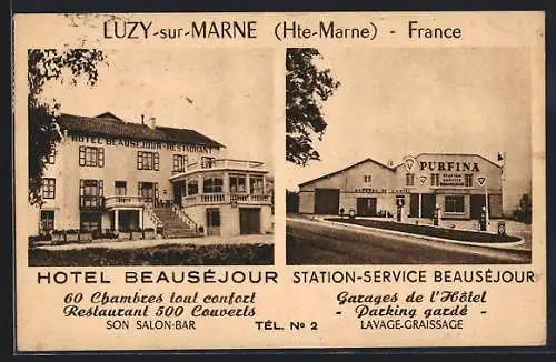 AK Luzy-sur-Marne, Hotel Beausejour, Station-Service Beausejour