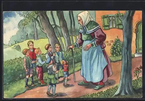 Künstler-AK Le Petit Poucet et ses frères arrivent à la maison de l`ogre