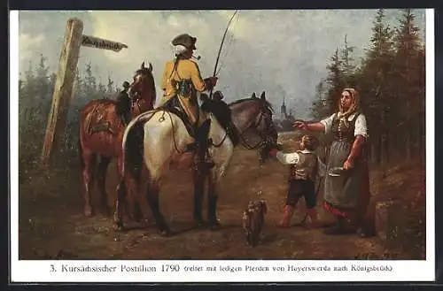 AK Kursächsischer Postillon 1790 reitet von Hoyerswerda nach Königbrück