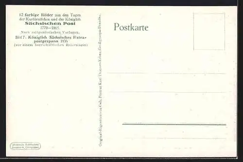 Künstler-AK Postkutsche, Königlich Sächsisches Extrapostgespann 1836