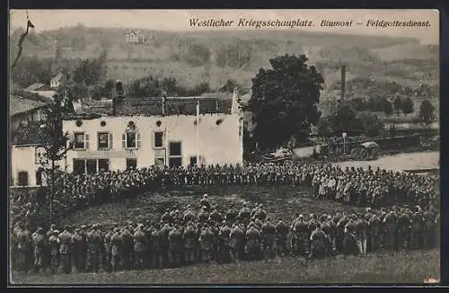 AK Blamont, Feldgottesdienst vor zerstörtem Haus