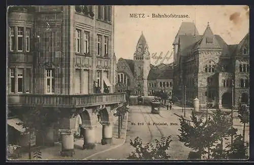 AK Metz, Bahnhofstrasse, Strassenbahn