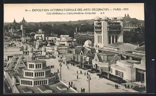 AK Paris, Exposition Internationale des Arts Décoratifs 1925, Vue Générale sur l`Esplanade des Invalides