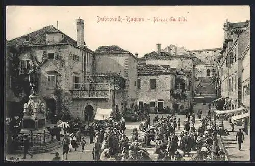 AK Dubrovnik / Ragusa, Piazza Gundulic, Marktszene