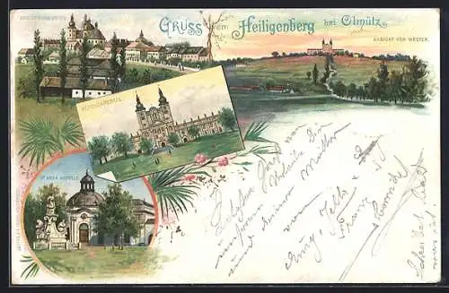 Lithographie Heiligenberg, Kirchenportal, St. Anna Kapelle, Ansicht von Osten