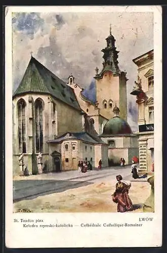 Künstler-AK Lemberg / Lwów, Cathédrale Catholique-Romainer