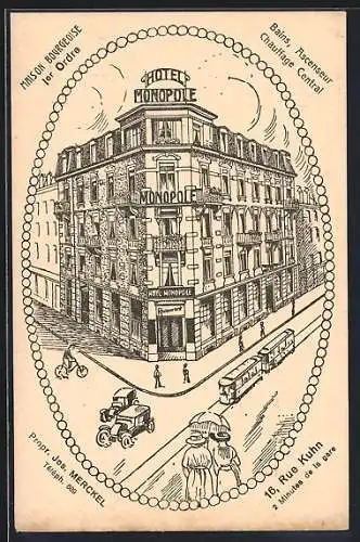 Künstler-AK Strasbourg, Hotel Monopole, 16 Rue Kuhn