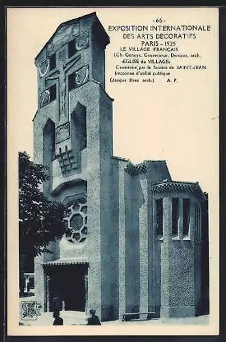 AK Paris, Exposition des Arts décoratifs 1925, Le Village Francais, Eglise