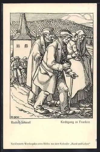 Künstler-AK Rudolf Schiestl: Kirchgang in Franken