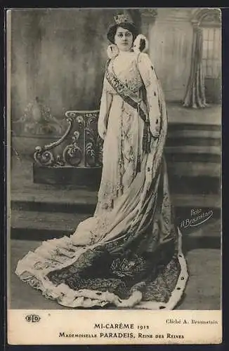 AK Mi-Carême, Mademoiselle Paradeis, Reine des Reines