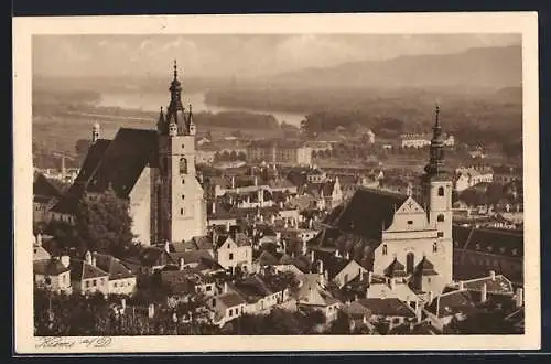 AK Krems a. d. Donau, Teilansicht mit Donau aus der Vogelschau