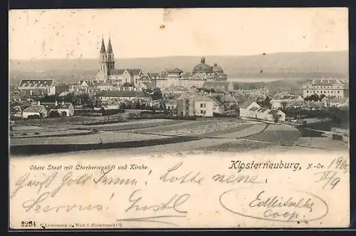 AK Klosterneuburg /N.-Oe., Obere Stadt mit Chorherrenstift und Kirche