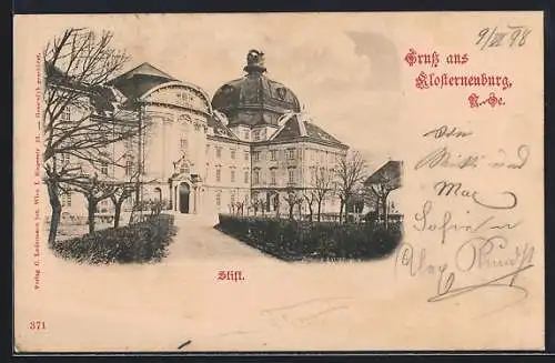 AK Klosterneuburg, Stift, Frontalansicht mit Park