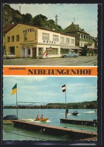 AK Marbach a. d. Donau, Strandhotel Nibelungenhof der Fam. Selinger, Seepartie mit Jetskis