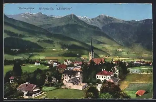 AK Hofgastein /Tauernbahn, Ortsansicht gegen die Berge