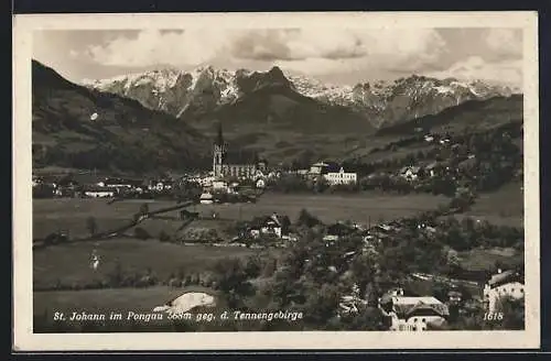 AK St. Johann im Pongau, Totalansicht gegen das Tennengebirge