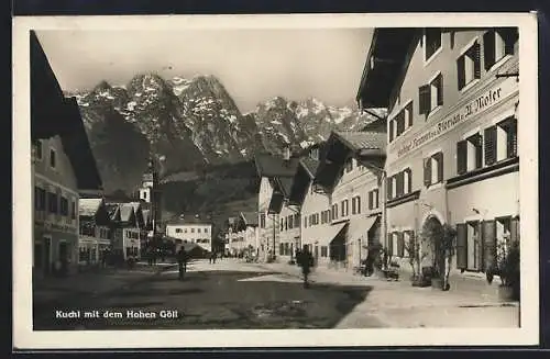 AK Kuchl, Marktgasse mit Gasthof Neuwirt gegen den Hohen Göll